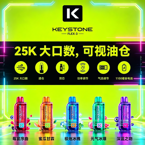 KEYSTONE FLEX-3 25000口 專彈專機套裝 40W 可調功率 | 透明油倉 | 雙網狀霧化 買一送主機
